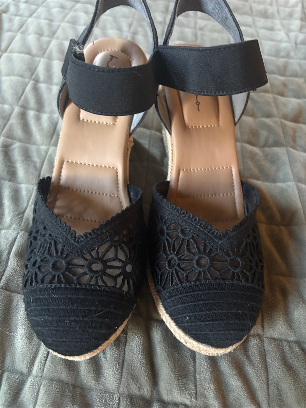 me too Black Lace Espadrille Wedge Sandals. Never worn